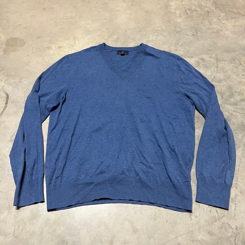 Brooks Brothers Mens Blue Combed Cotton V-Neck Sweater Size M 100188590